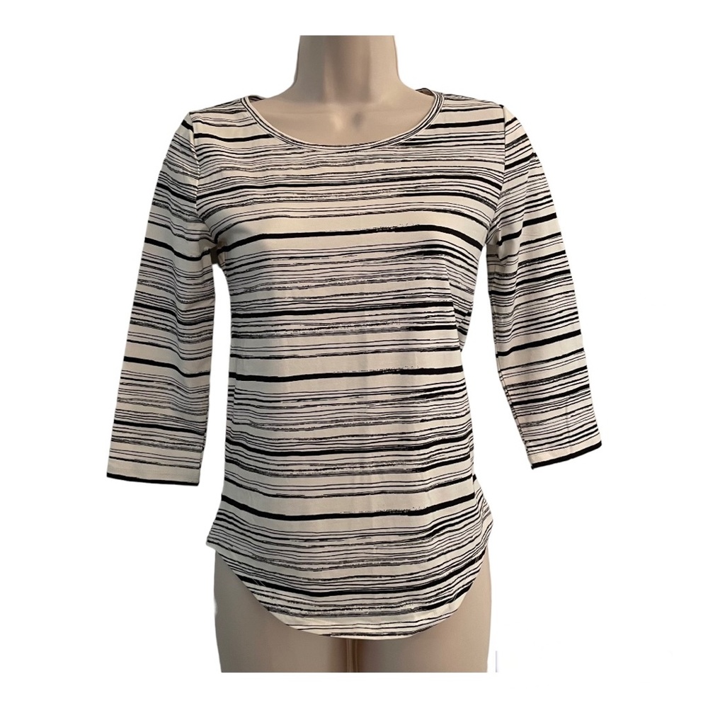 Ann Taylor Tee black/white stripe cotton shirt Petite XXS